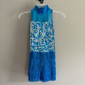 Weissman Dance Costume - Blue Sequin Fringe LC